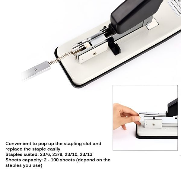 Heavy Duty Stapler Machine – Staples 100, 150 & 200 Sheets, Metal Body, Ergonomic Handle, Adjustable Paper Guide, Anti-jam Mechanism