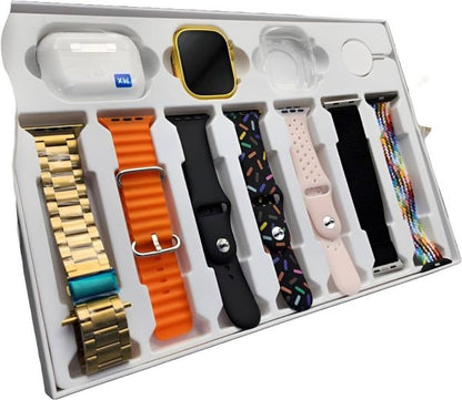 20 Ultra Max Suit Smartwatch 10-in-1 Box – 2.3-inch Large Display With 7 Mixed Color Straps And Airpods 2 – Complete Smart Combo Set For Men And Women